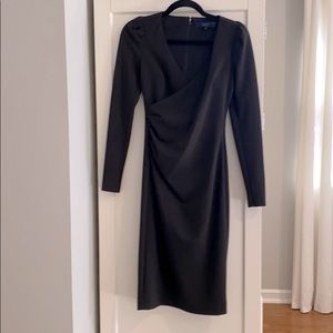 Long sleeve faux wrap midi dress